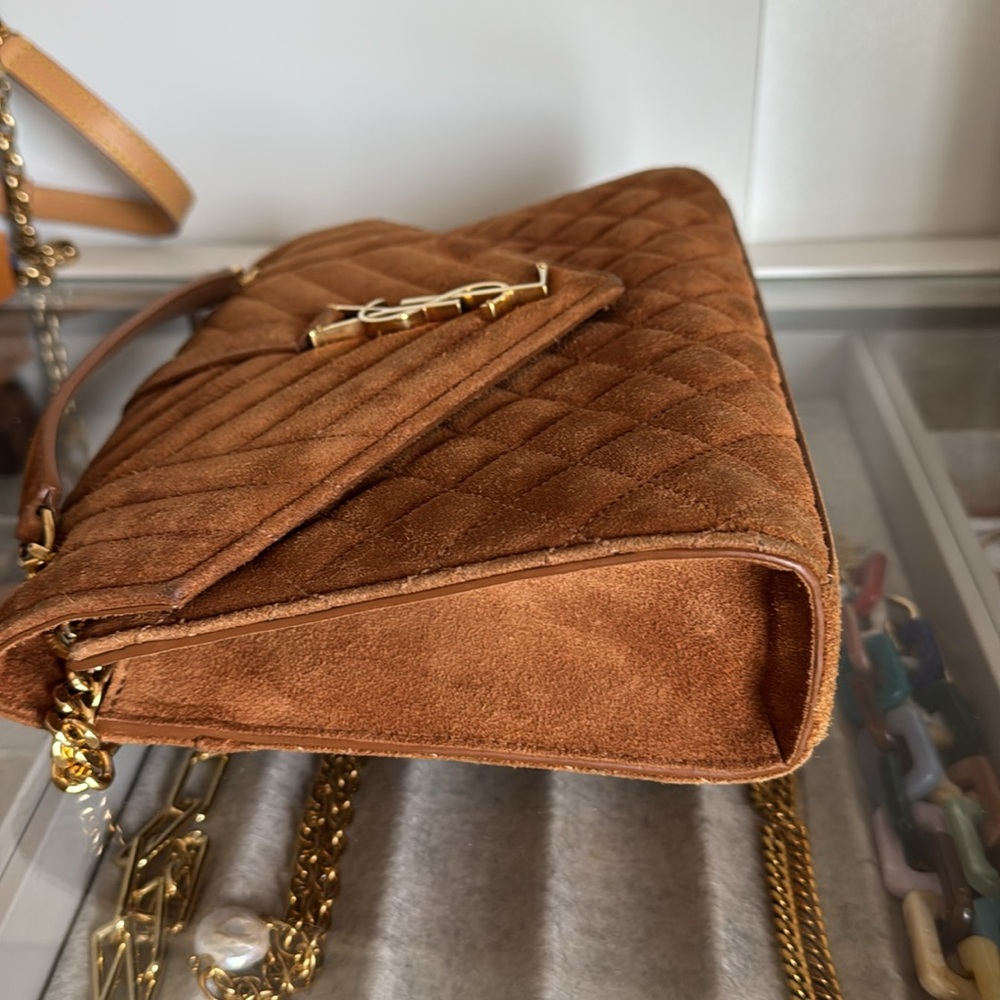 YSL Yves Saint Laurent Brown Suede Quilted Medium Envelope Handbag - Picture 6 of 16